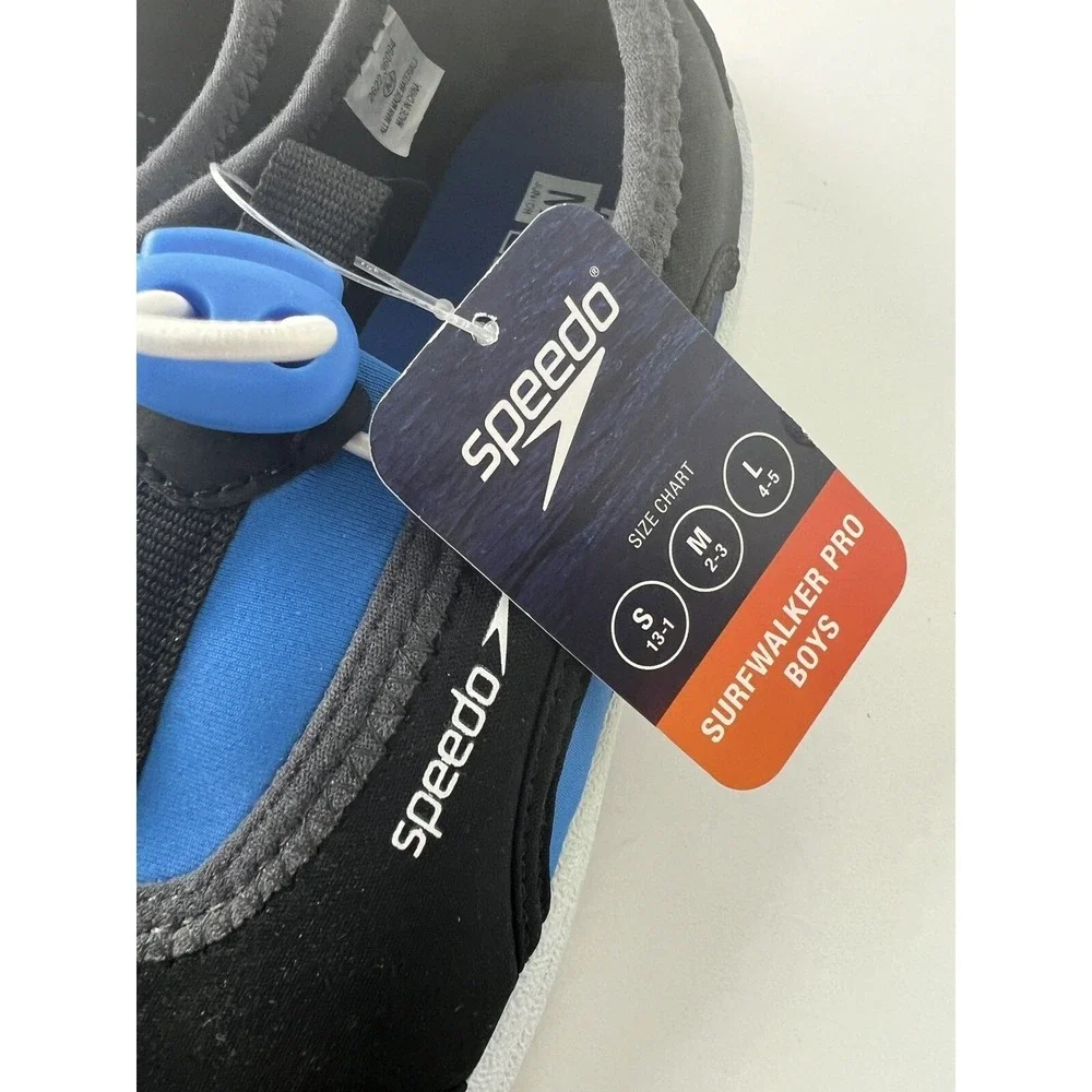 Speedo Junior Boy's Water Shoes Size Medium 2-3 Surfwalker Pro Black Blue A68